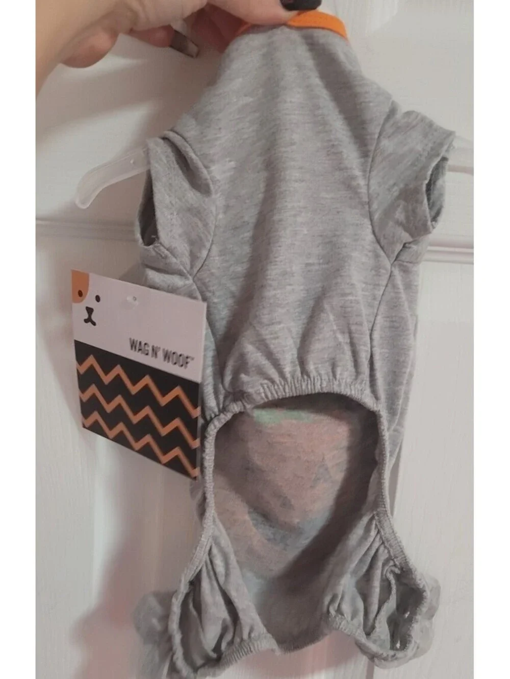 NWT WAG & WOOF GRAY 'HEY BOO' ORANGE PUMPKIN DOG PET ROMPER JUMPSUIT SIZE XS